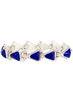 Vintage Taxco Mexico 950 Silver Lapis Lazuli Link Bracelet Heavy Modernist 40G